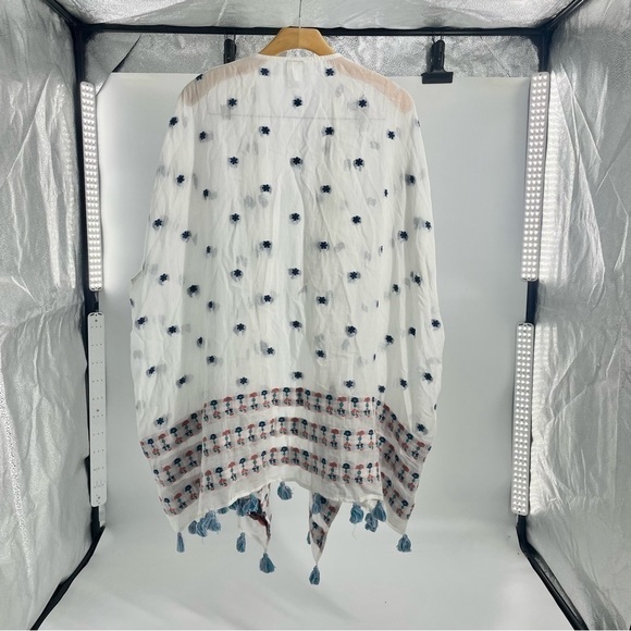 J. Crew Embroidered Beach Poncho Coastal Boho Open Front Kimono White Cover Up - Picture 7 of 10